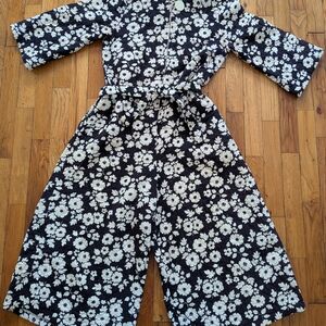 Vtg '70s Pennys Women's Quilted Black White Jumpsuit Loungewear Wide Leg Small